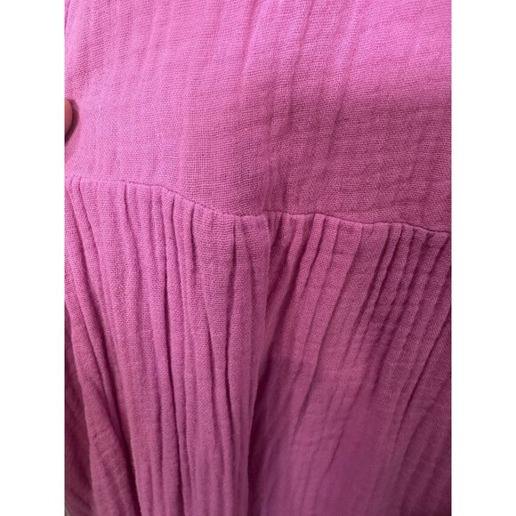 Nation LTD Mindy Peasant Tiered Midi Dress Size Large Gauze Crinkle Pink - Picture 5 of 9